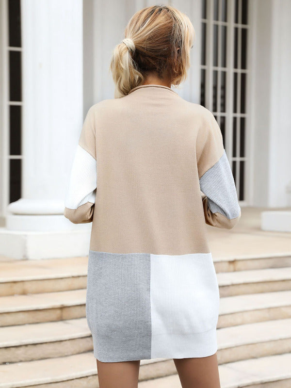 Women’s Oversized Color Block Sweater Dress With Round Neckline