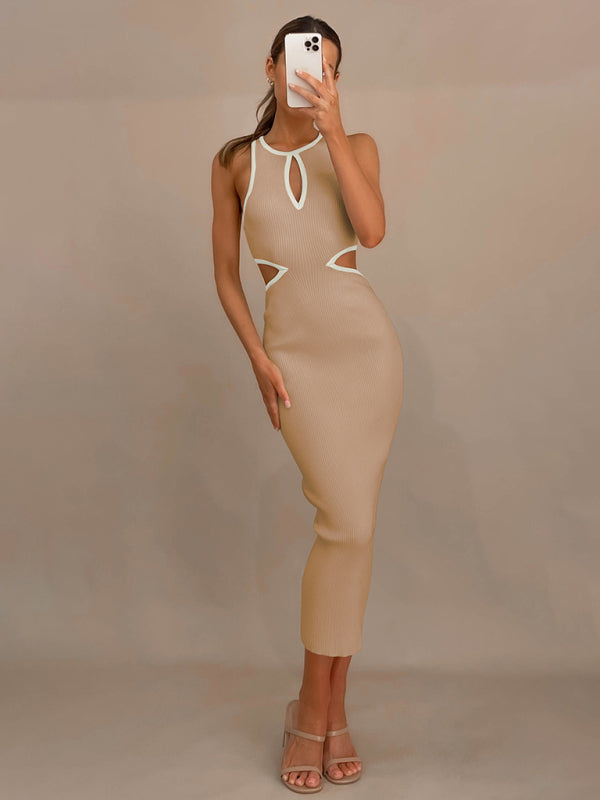 Women's V-neck ribbed long-sleeved dress