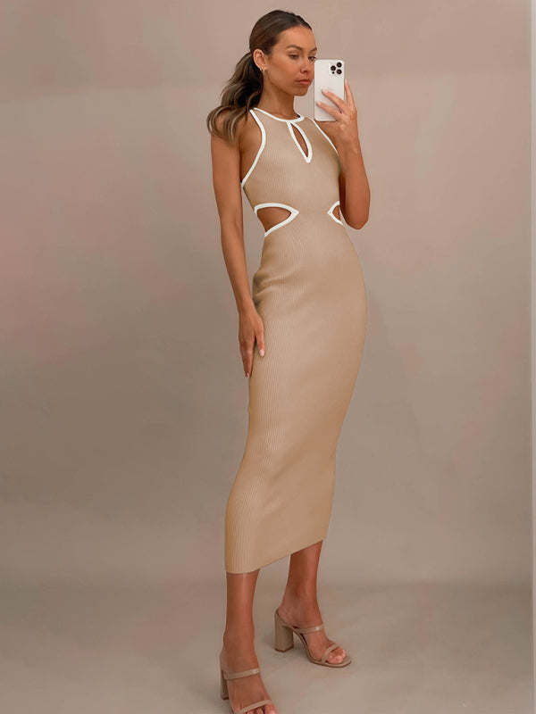 Women's V-neck ribbed long-sleeved dress