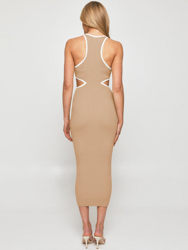 Women's V-neck ribbed long-sleeved dress