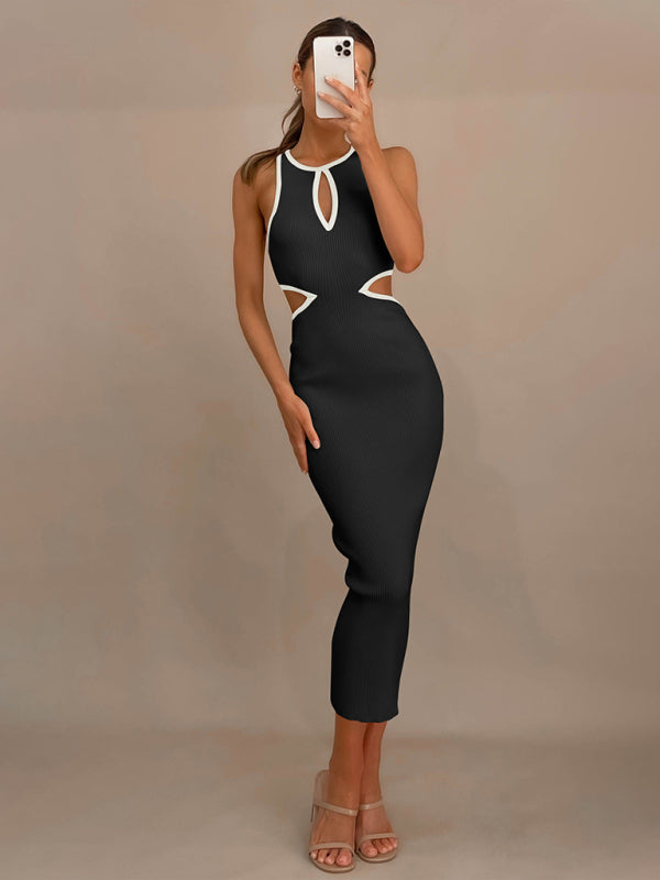 Women's V-neck ribbed long-sleeved dress