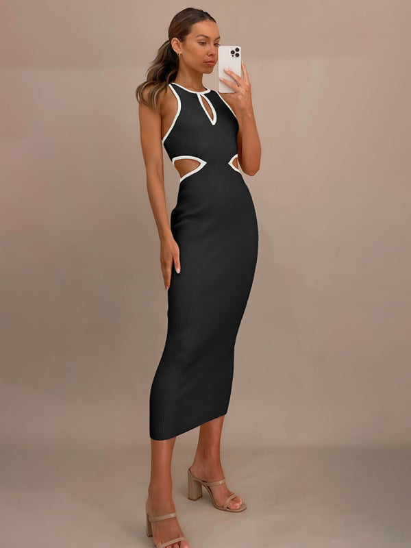 Women's V-neck ribbed long-sleeved dress