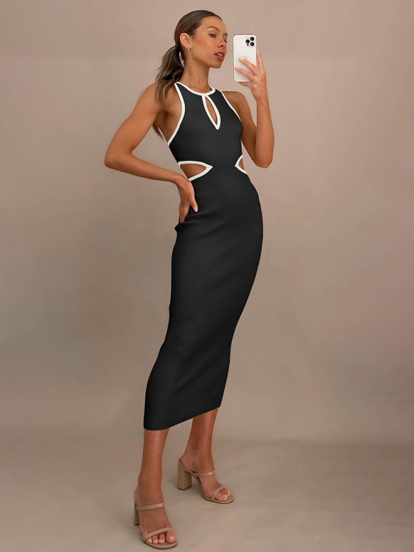 Women's V-neck ribbed long-sleeved dress