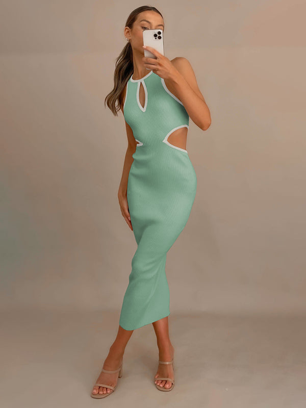 Women's V-neck ribbed long-sleeved dress