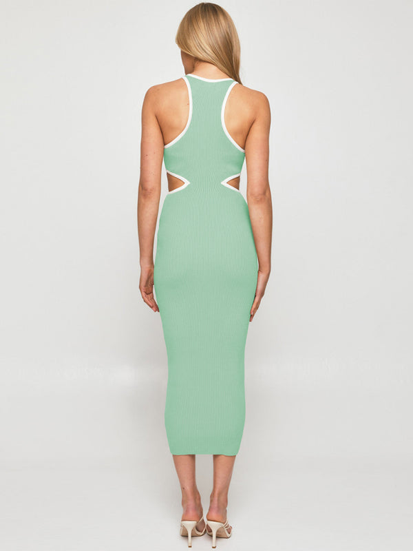 Women's V-neck ribbed long-sleeved dress