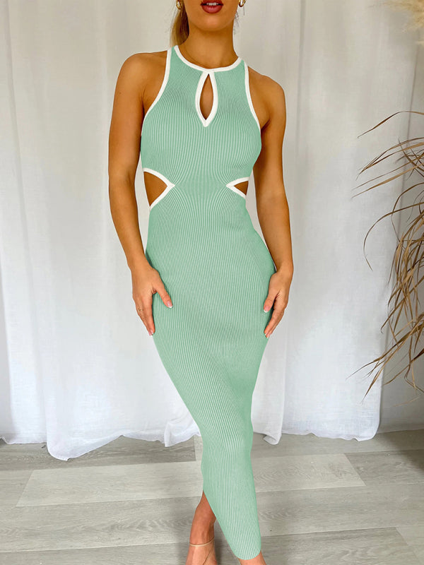 Women's V-neck ribbed long-sleeved dress