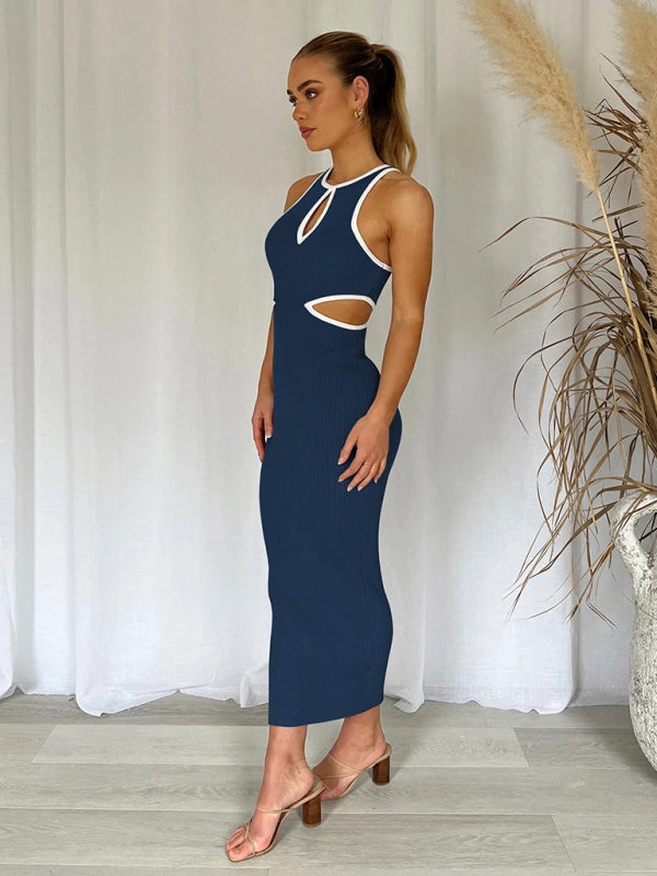 Women's V-neck ribbed long-sleeved dress