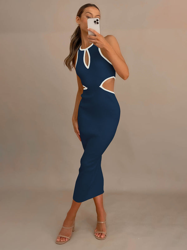 Women's V-neck ribbed long-sleeved dress