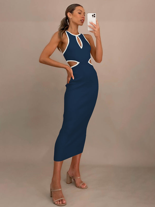 Women's V-neck ribbed long-sleeved dress