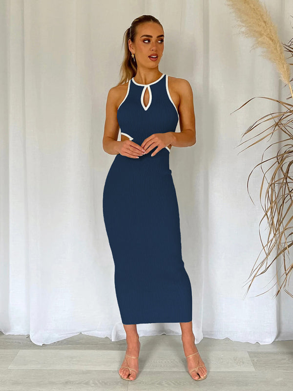 Women's V-neck ribbed long-sleeved dress