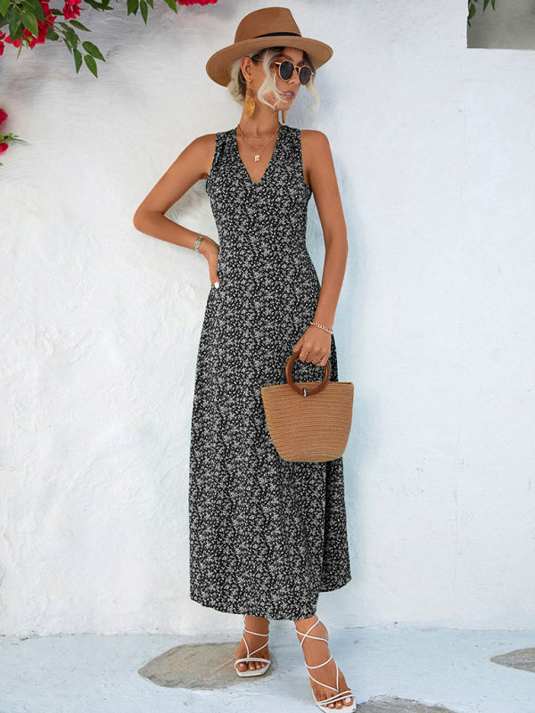 New casual vacation elegant V-neck halter dress long dress
