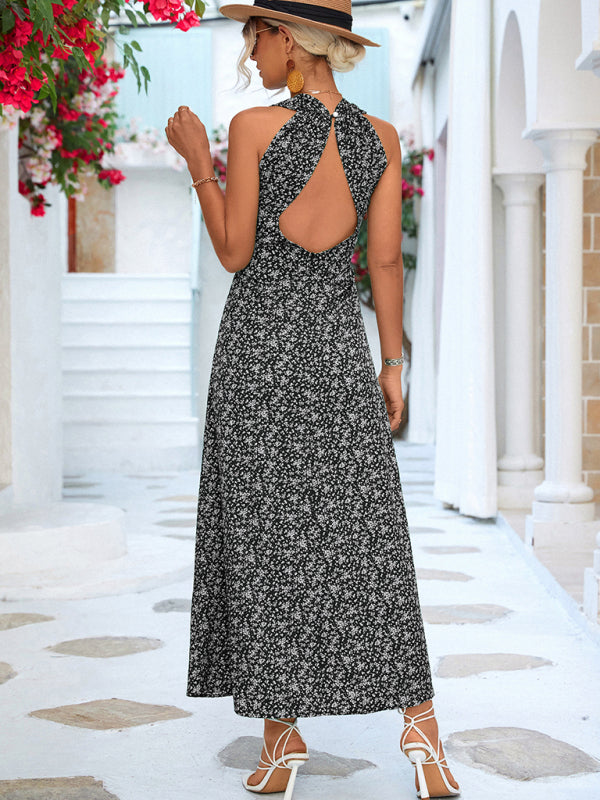 New casual vacation elegant V-neck halter dress long dress