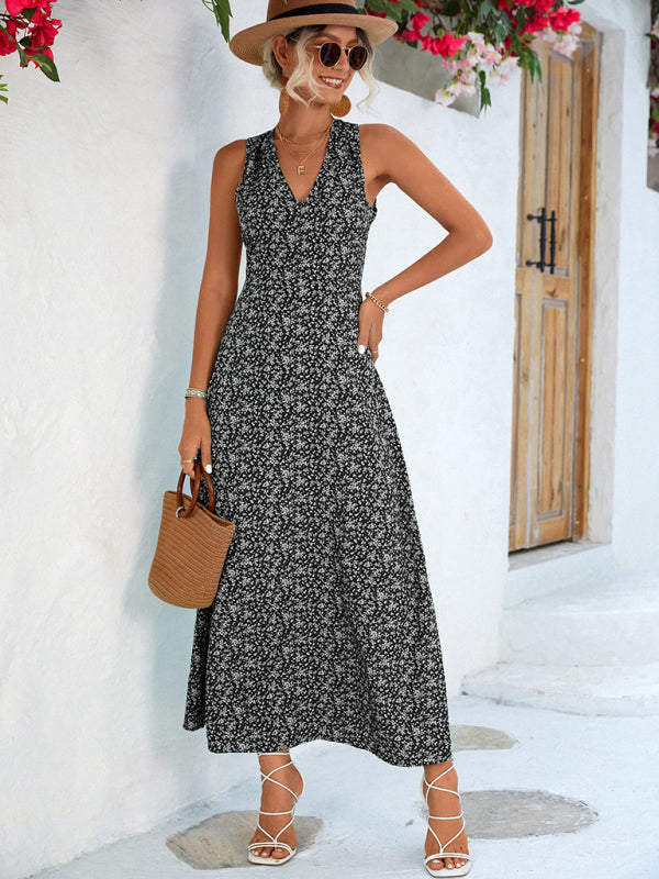 New casual vacation elegant V-neck halter dress long dress