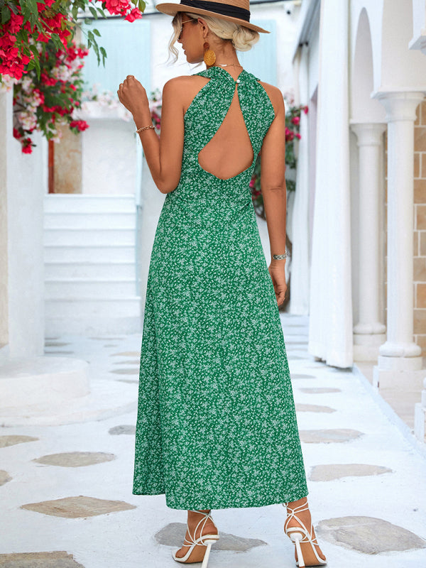 New casual vacation elegant V-neck halter dress long dress