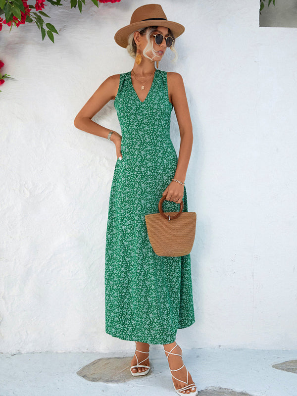 New casual vacation elegant V-neck halter dress long dress