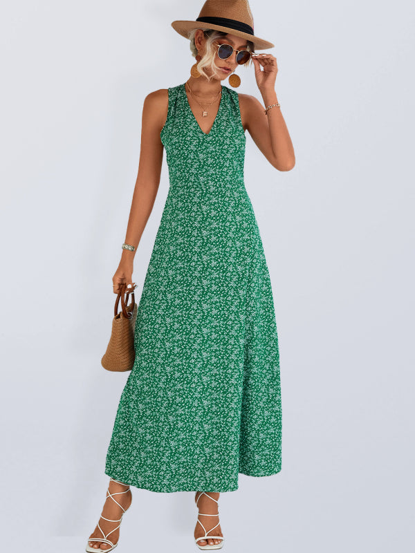 New casual vacation elegant V-neck halter dress long dress