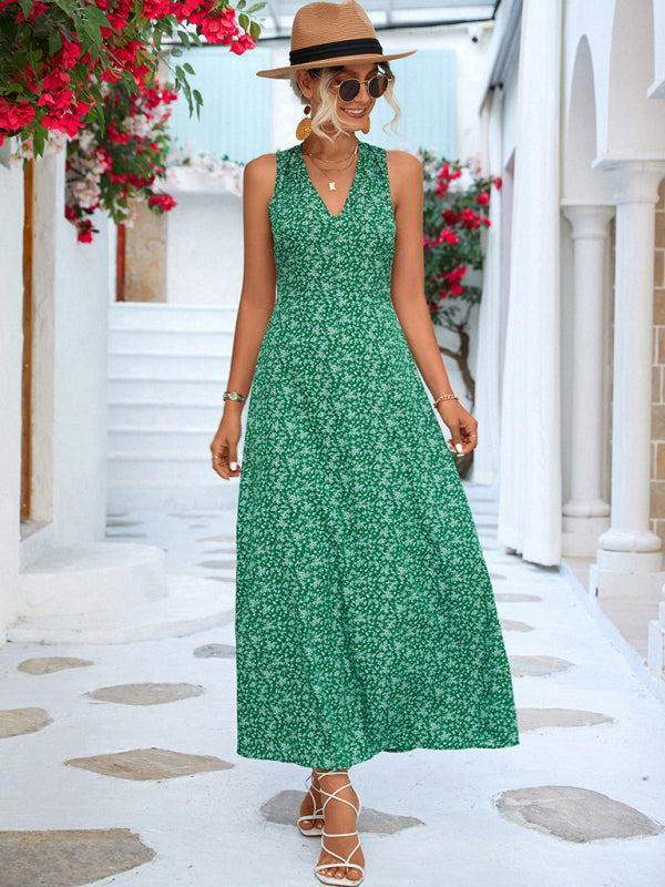 New casual vacation elegant V-neck halter dress long dress