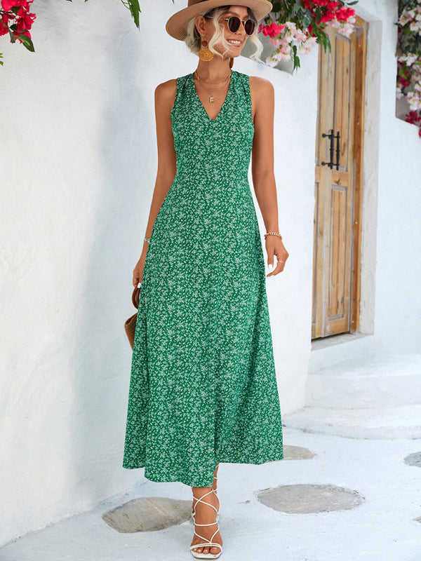 New casual vacation elegant V-neck halter dress long dress