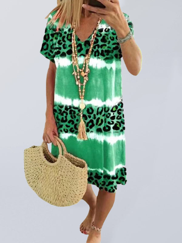 Ladies Dress Feminine Leopard Print Casual Midi Dress