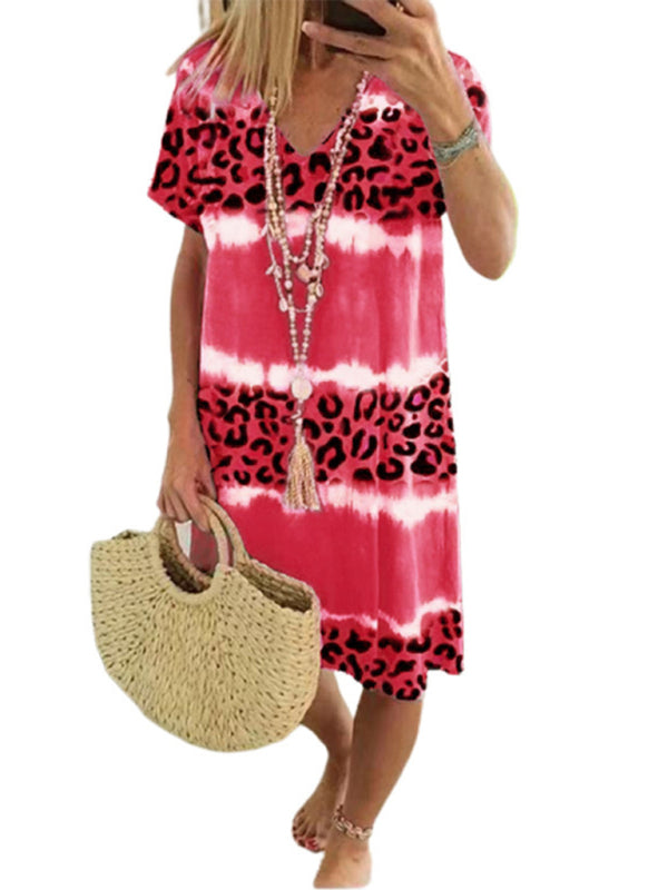 Ladies Dress Feminine Leopard Print Casual Midi Dress