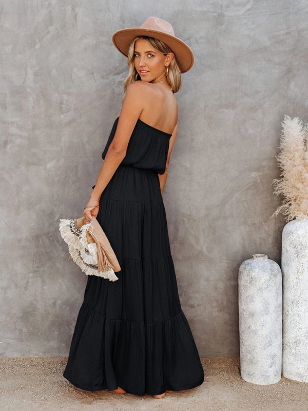 Women's Tube Top Lace Stitching Sexy Backless Long Dress