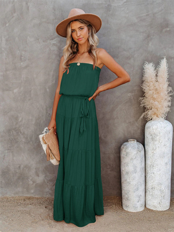 Women's Tube Top Lace Stitching Sexy Backless Long Dress
