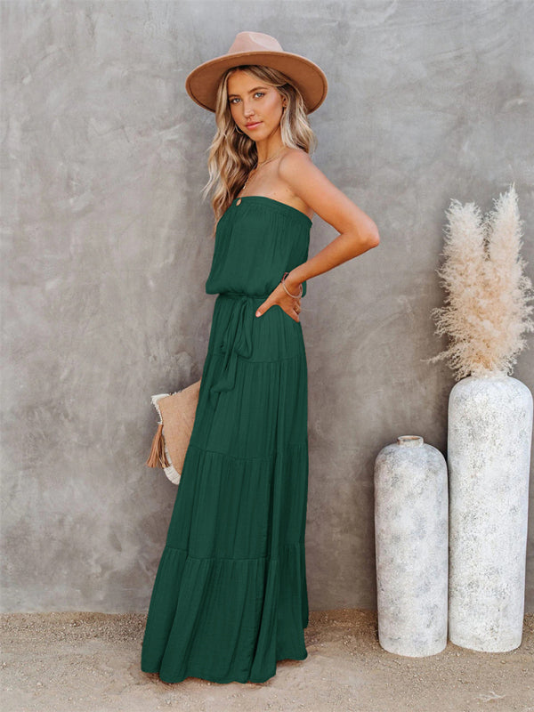Women's Tube Top Lace Stitching Sexy Backless Long Dress