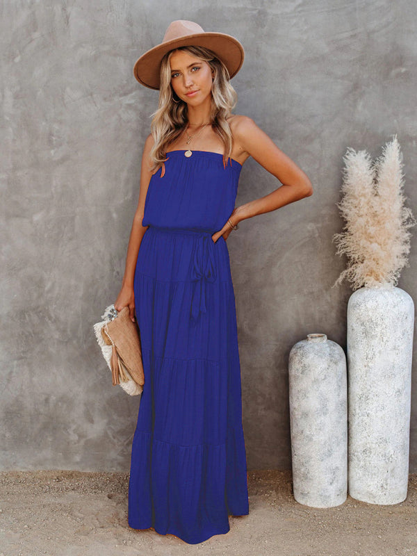 Women's Tube Top Lace Stitching Sexy Backless Long Dress