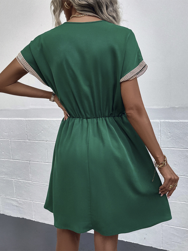 Women's Short Sleeve Lace Panel Casual Dress