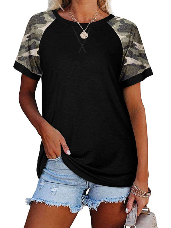 Women's Casual Camouflage Printed Mosaic Round Neck Short Sleeve T-Shirt