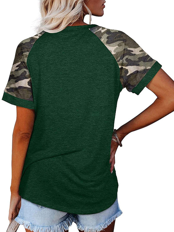Women's Casual Camouflage Printed Mosaic Round Neck Short Sleeve T-Shirt