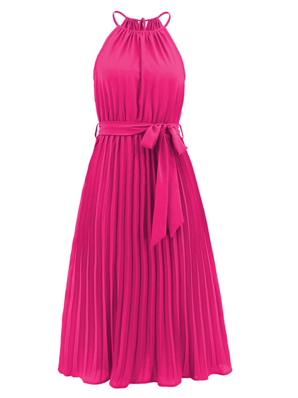 Women's Solid Color Pleated Halter Midi Dress