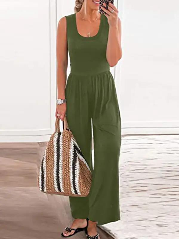 Women's Solid Color Loose Sleeveless Jumpsuit