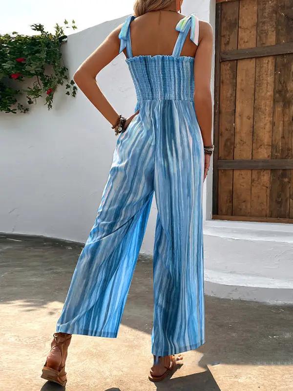 Women's Casual Fashion Abstract Irregular Striped Suspender Jumpsuit