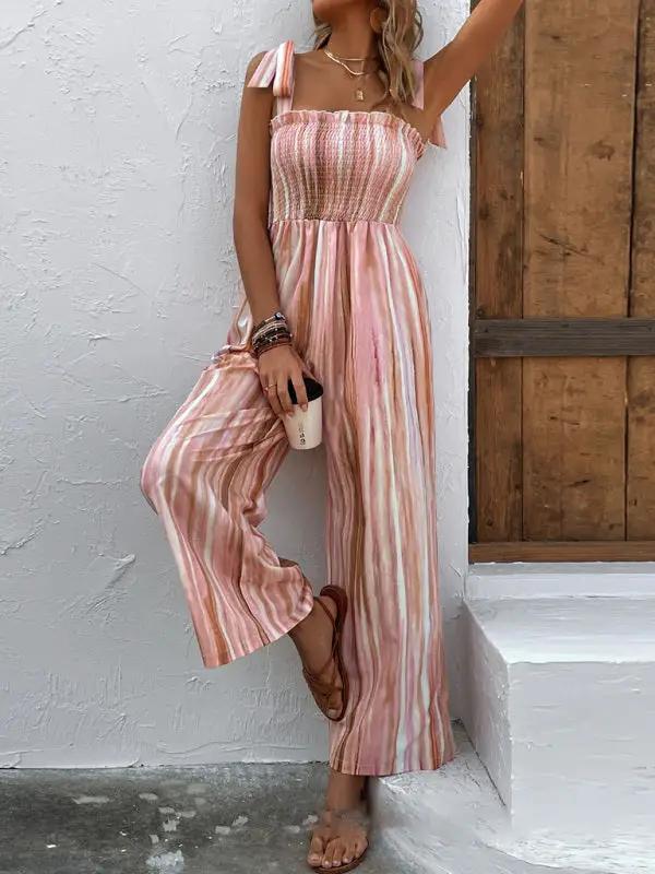 Women's Casual Fashion Abstract Irregular Striped Suspender Jumpsuit