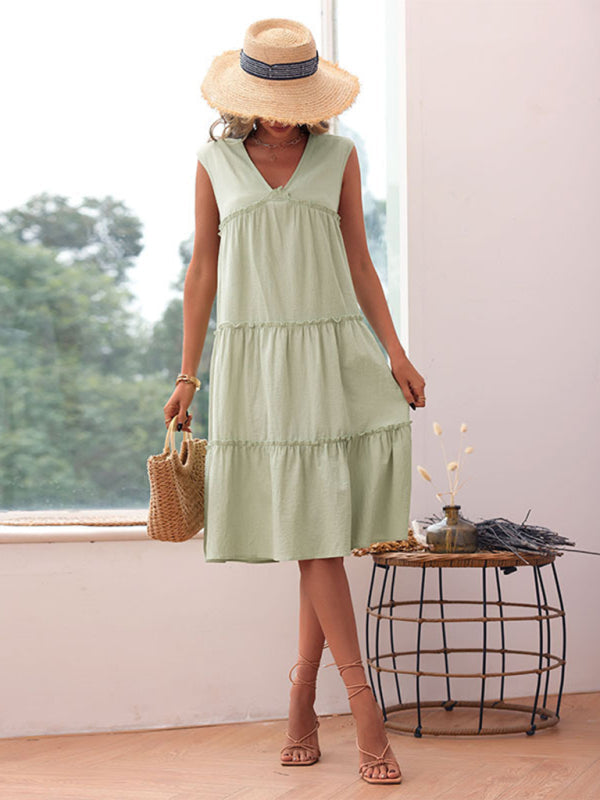 New casual elegant solid color sleeveless dress