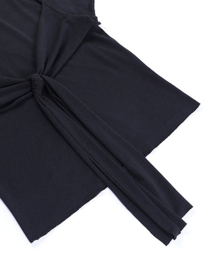 Lace-up Bow Knot Wrapped Chest Design Short Sleeve T-Shirt Slim Fit Round Neck Top Women's Clothing