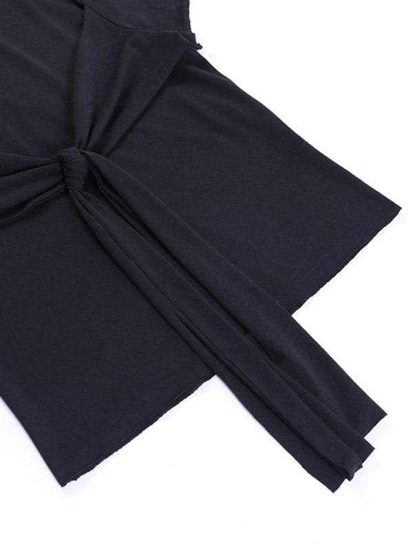 Lace-up Bow Knot Wrapped Chest Design Short Sleeve T-Shirt Slim Fit Round Neck Top Women's Clothing