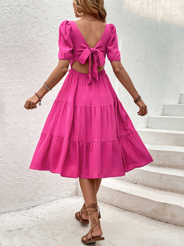 Women's Solid Color Square Neck Elegant Casual Short Sleeve Dress