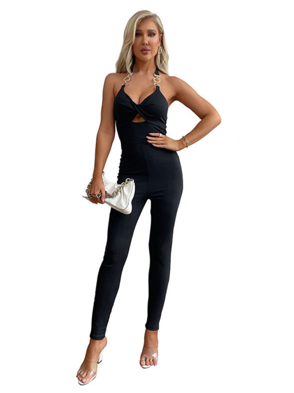 New style sexy babes women's black hollow suspender jumpsuit