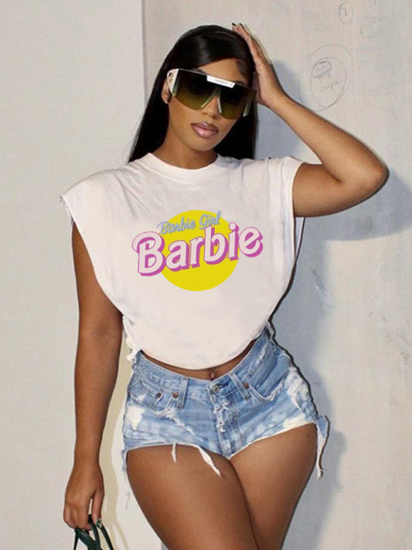 Barbie print letter print sports casual women's short-sleeved T-shirt
