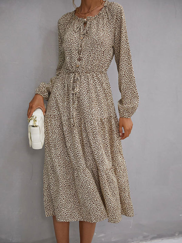 women's leopard print long sleeve dress