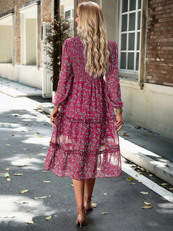 Women's holiday casual floral earring dress