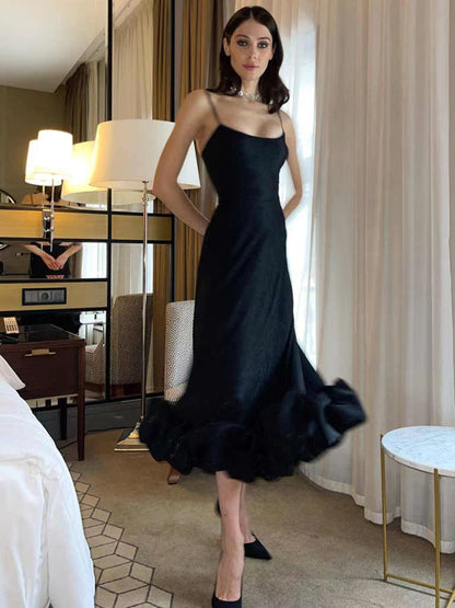 Style A-line skirt with suspenders and big swing three-dimensional flowers