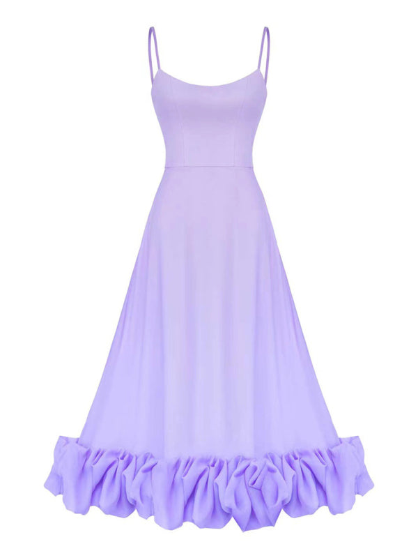 Style A-line skirt with suspenders and big swing three-dimensional flowers