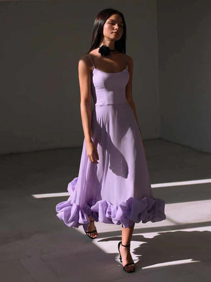Style A-line skirt with suspenders and big swing three-dimensional flowers