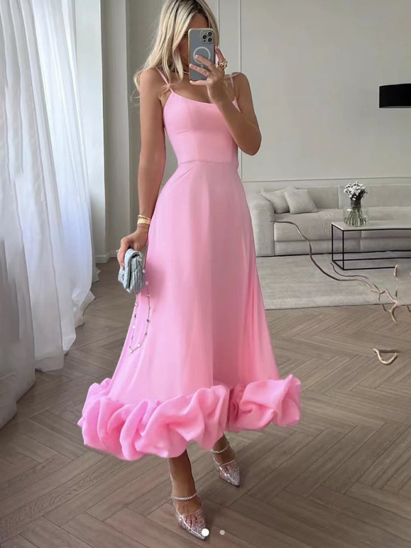 Style A-line skirt with suspenders and big swing three-dimensional flowers