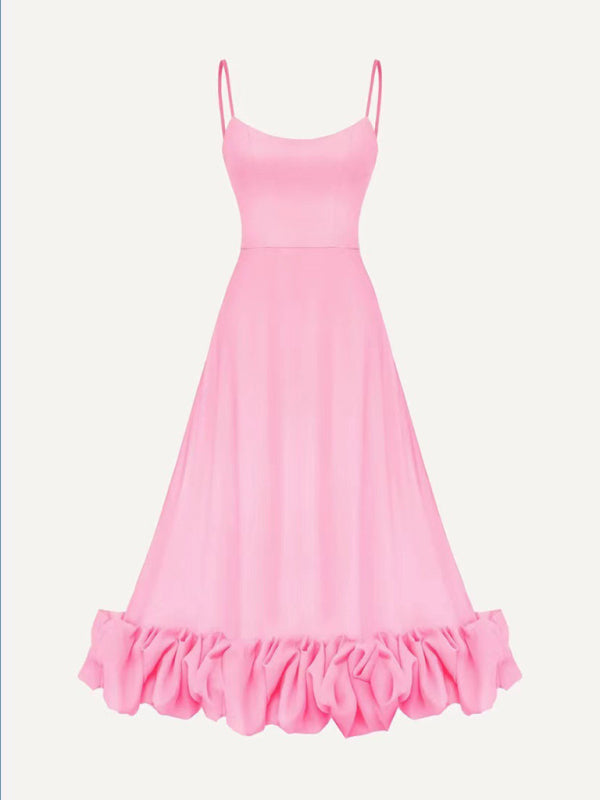 Style A-line skirt with suspenders and big swing three-dimensional flowers