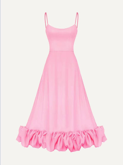 Style A-line skirt with suspenders and big swing three-dimensional flowers