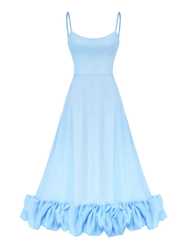 Style A-line skirt with suspenders and big swing three-dimensional flowers
